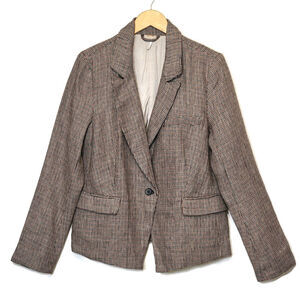 Free People Houndstooth Single Breasted Lightweight Linen Blazer Size M